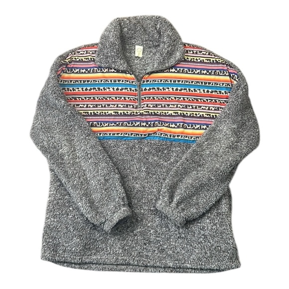 Sunshine & Rodeos Gray Fleece Southwestern Aztec Print Oversized Pullover Small - Picture 10 of 10